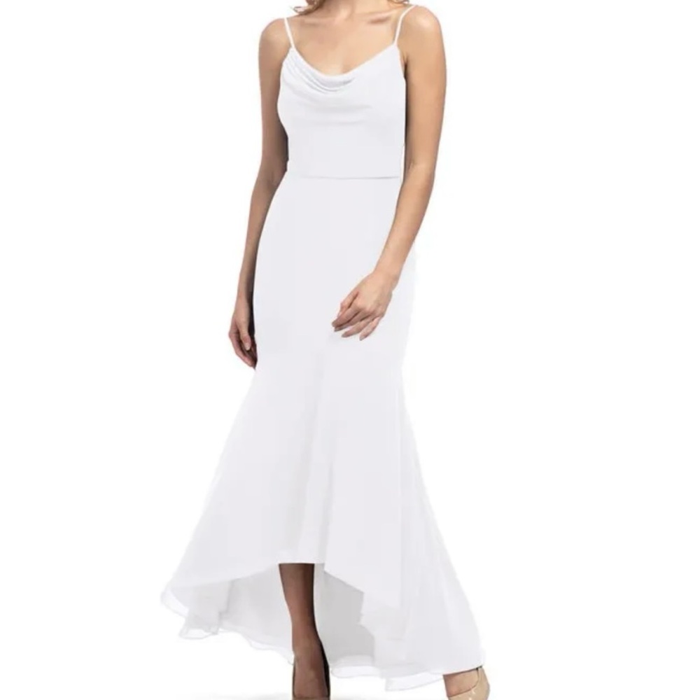 Azazie White Chiffon High Low Mermaid Wedding Dress